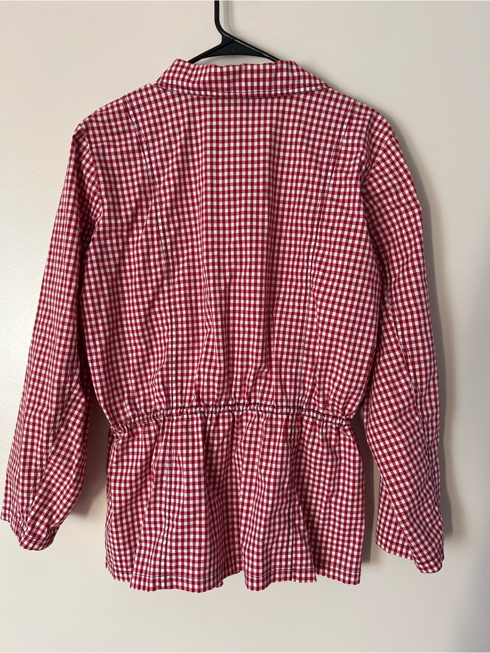 D&Co Red Gingham Utility Shirt Jacket XL Cottagecore Drawstring Waist - Picture 5 of 9